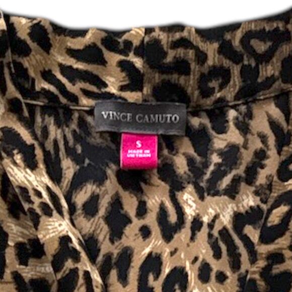 Vince Camuto Slvless Chiffon V-Neck‎ Leopard Print Wm High-Lo Blouse Sz Sm EUC - Picture 7 of 8